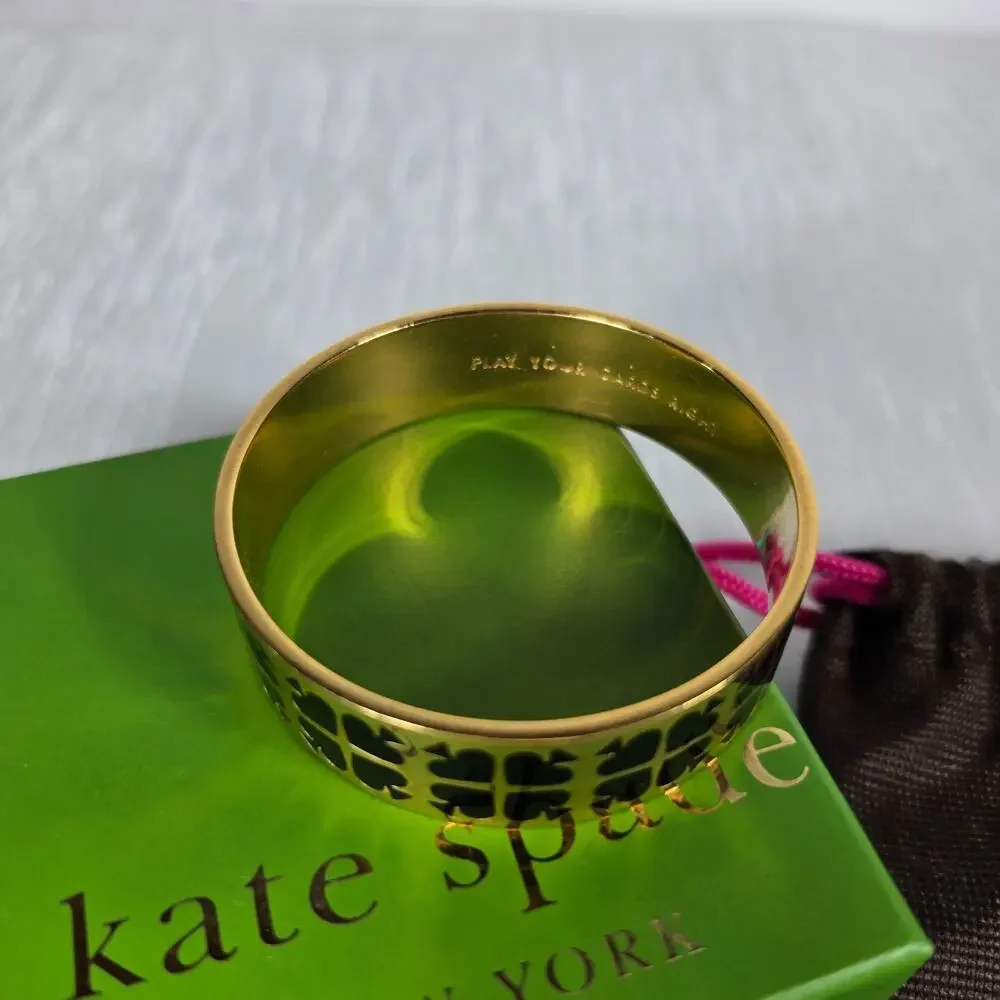 Kate Spade Play Your Cards Right Bangle Bracelet Black Goldtone - Picture 3 of 5